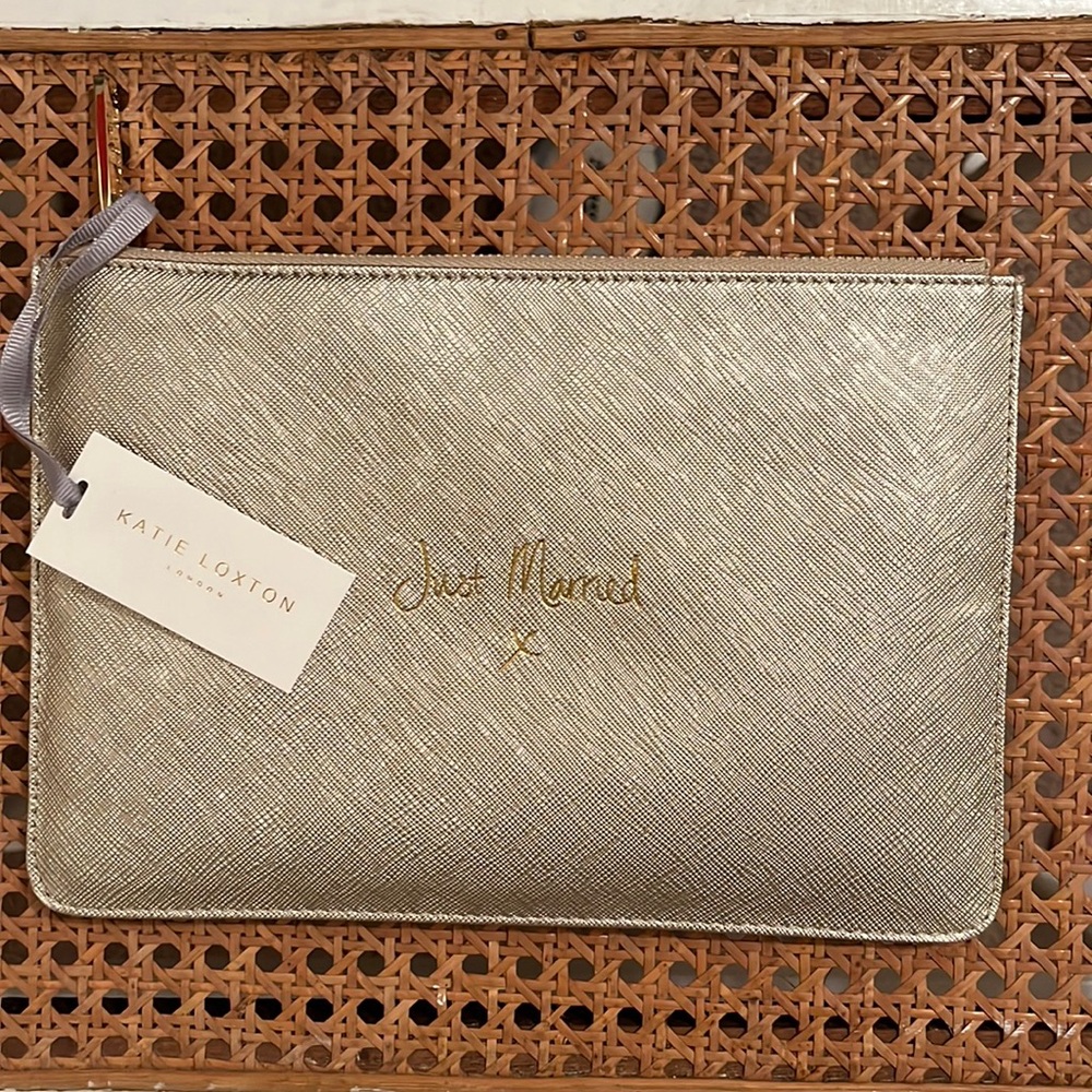 Katie Loxton “Just Married” gold clutch